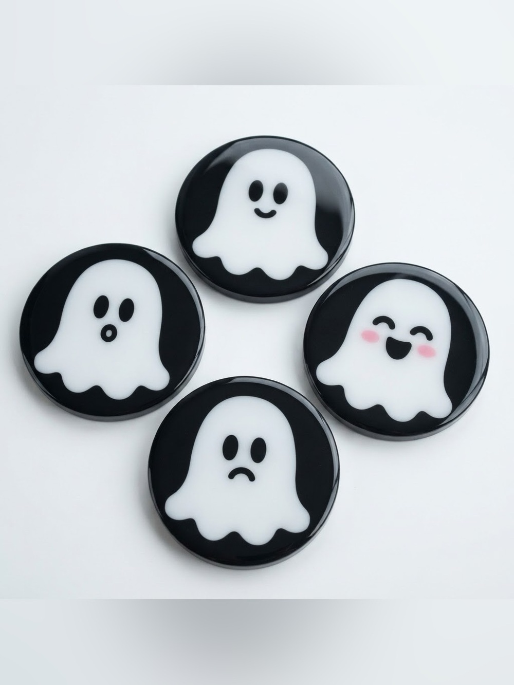 NWT Cute Ghost Coaster Set - Halloween Decor - Resin - Black & White - Set of 4
